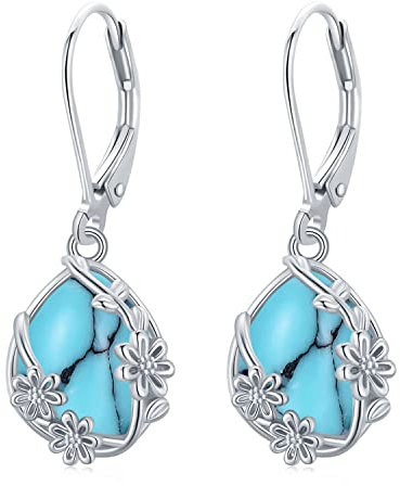 Türkis Ohrringe 925 Sterling Silber Gänseblümchen Ohrringe Filigrane Blumen Tropfen Ohrhänger Boho Schmuck Geschenke für Frauen Mädchen Damen