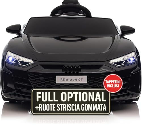 TOYSCAR Macchina Elettrica per Bambini Audi RS e-Tron Auto Elettrica per Bambini Telecomandata Sedile in Pelle Porte Apribili TAPPETINI Inclusi Doppio Motore Elettrico 12V Carico 25 kg Nero