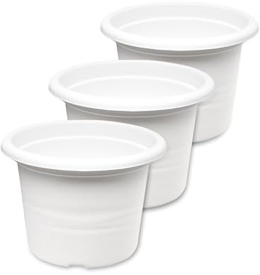 Garronda Pot de Fleurs Plastique Pot Rond pour Fleurs et Plantes GD-0022 (3 Pièces Blanc, ⌀ 15cm H 10,5cm)