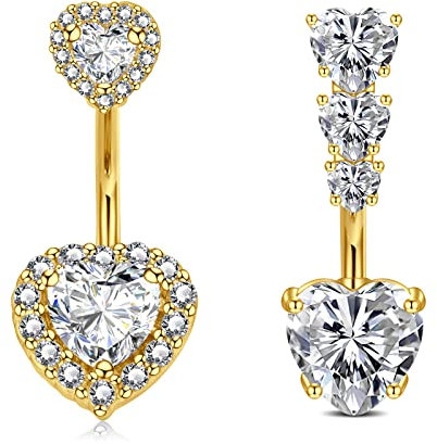 WillTen 10MM Gold Bauchnabelpiercing Herz Diamant Klar CZ Nabelpiercing Chirurgenstahl 14G Piercing Bauchnabel Damen Bauchpiercing Bananabells
