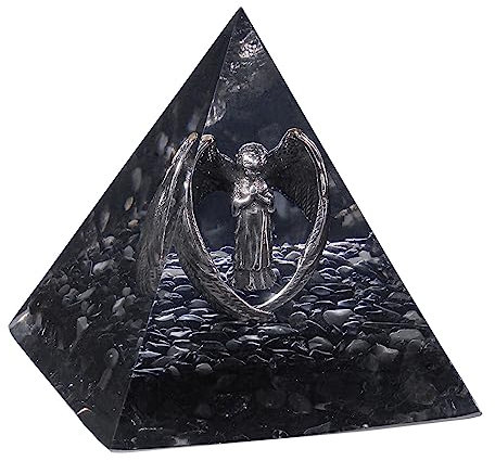 mookaitedecor Betender Engel Statue Kristall Energie Stein Pyramide Figur mit Obsidian Trommelsteine für Reiki Heilung Meditation Büro Heim Dekoration