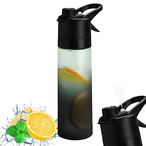 FZQBEY Bouteille d'eau brumisante 650 ml avec brumisateur, Bouteille d'eau Sans BPA, Plastique Gourde Reutilisable pour extérieure, Cyclisme, Escalade, Randonnée, Alpinisme, Camping, Gym (Noir)
