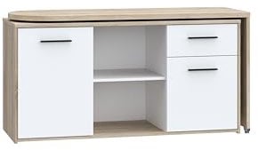 Forte ALIKLIA Schreibtisch 140 150, moderner Schreibtisch mit 1 Schublade und 1 Tür, Computertisch, Home Office, Holzwerkstoff, Weiß/Sonoma Eiche Holzdekor, 144 cm breit x 74,1 cm hoch x 50 cm tief