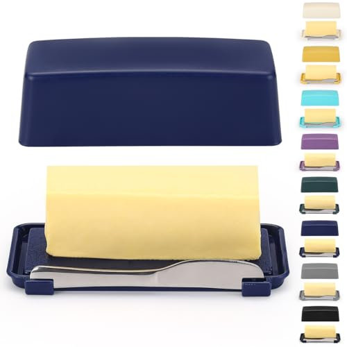 Butter Dish with Lid for Countertop, Kyraton Butter Crock with Stainless Steel Multipurpose Butter Knife, Butter Container, Kitchen Gift for Wife, Mother