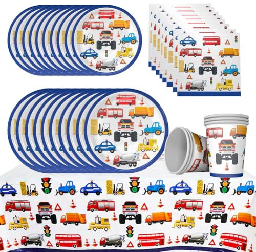 51 Pièces Vaisselle de Fête, Fournitures de Fête Construction, Ensemble De Fête Véhicule de Construction Vaisselle D'Anniversaire pour Enfants Thème VéHicule Party Supplies pour Vacances