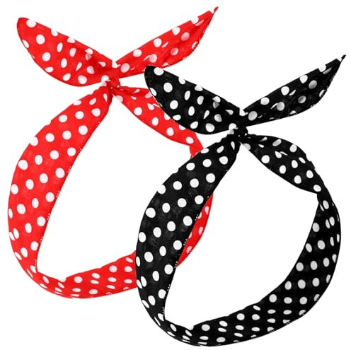 2 Stück Polka Rundes Haarband Retro Gepunktet Haarbänder Haarband Mit Draht Haarreifen Breit Punkte Muster Accessoire 50er Jahre Kostüm Kleid Zubehör Für Rockabilly Accessoires Damen