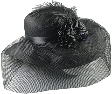 amangul Kirchen-Fascinator-Hut für Damen mit Netz, Kirchenhut, Derby-Hut mit Schleier, Partyhut, Brautdusche, Hochzeitshut, Schwarz , reference picture