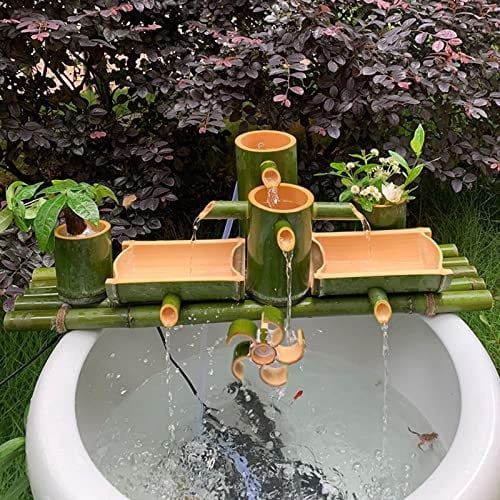 GLJTUO Japanisches Wasserspiel Zen-Gartenbrunnen Bambus-Gartendekoration Geeignet Zum Dekorieren Von Fischtanks, Steintanks, Teichen Automatische Verschönerung des Wassers,65cm/25.6in