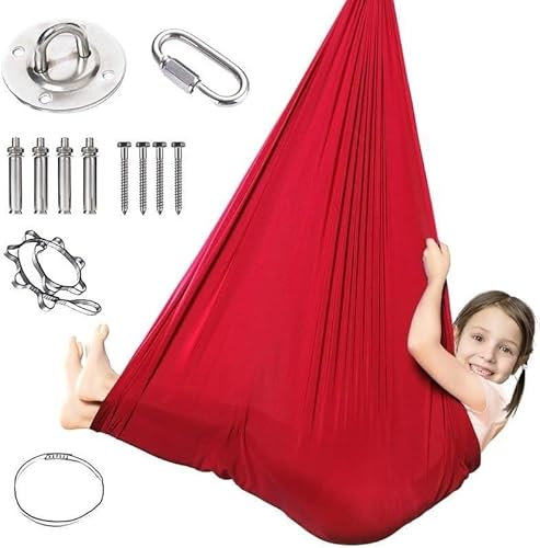 Sensorische Therapieschaukel Kinder Tuch Schaukel, Kinderschaukel Mit Autismus, ADHS, Kinderschaukel Indoor, Hängesessel Indoor Für Kinder Erwachsene Tuchschaukel Mit Zubehör(Rot,280x100CM/110x39in)