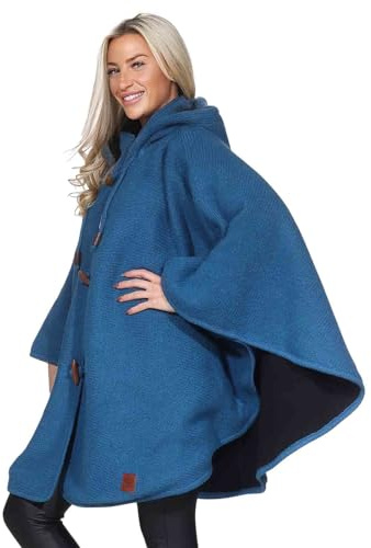 Kunst und Magie Strick Poncho mit Kapuze Umhang Cape Strickjacke Wolle Jacke Winter Mantel Damen