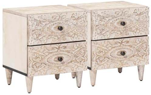 vidaXL Nachtschrank 2 Stück Weiß 40 x 33,5 x 46 cm Massivholz Mangoholz Wohnzimmer Rechteckig Bequeme Sitzgelegenheit für Familientreffen Stilvolles Dekor Vielseitiges Design für jeden Raum