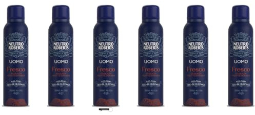 Neutro Roberts Uomo Fresco - 6 deodoranti spray Essenza Mediterranea, zero alcool, protezione 48 ore, 150 ml, + portachiavi Italy Shop Service incluso