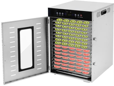 Disidratatore in acciaio inox, 1350 W, a 16 piani, silenzioso, essiccatore a 360°, con regolazione della temperatura e dell'ora per uso domestico, 40 x 46 x 60 cm