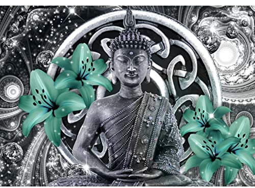 Runa Art Fototapete Buddha Lilie Modern Vlies Wohnzimmer Schlafzimmer - Made in Germany - 308 x 220 cm Grün Grau 9108010b