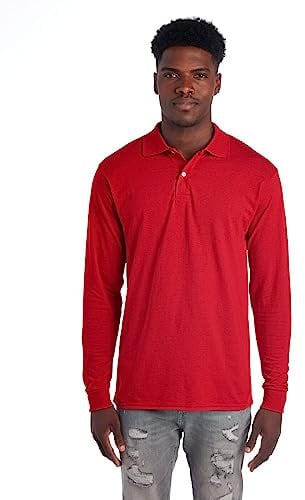 Jerzees Men's Spot Shield Long Sleeve Polo Sport Shirt, True Red, S