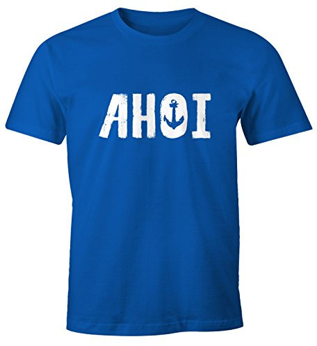 MoonWorks Herren T-Shirt AHOI mit Anker Seemanns Gruß blau XXL
