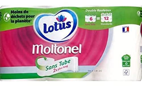 Lotus Moltonel Sans Tube - Papier toilette 3 épaisseurs - 6=12 rouleaux (blanc)