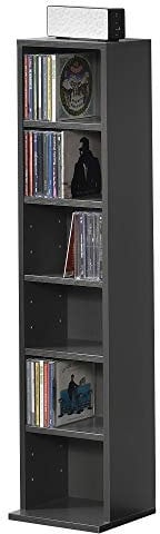 [en.casa] CD Regal Tynset DVD Regal mit 6 Ablagefächern CD Aufbewahrung 90 x 20 x 20 cm Standregal höhenverstellbare Regalböden Dunkelgrau