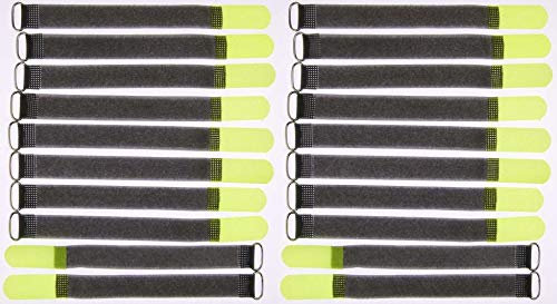 20x 20 cm x 20 mm FUK wiederverschleßbare Klett-Kabelbinder NEON GELB mit Metall-Öse - Kabel-Klettband 200 mm wiederverwendbar