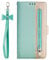 ZCDAYE Zipper Wallet Case for iPhone 7 Plus,Fabulous Glossy Pattern Magnetic Closure PU Leather [Bowknot Lanyard][Kickstand][Card Slots] Soft TPU Book Case Cover for iPhone 7 Plus/8 Plus-Mint Green