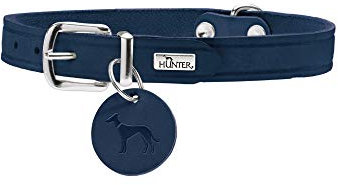 HUNTER Hundehalsband AALBORG, Farbe: dunkelblau, robustes & strapazierfähiges Leder, starke Fettung, ideal für Hundesport & Alltag, mit Lederanhänger, Made in Germany, Größe: 47