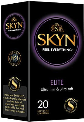 SKYN Elite Kondome (20 Stück) | Skynfeel Latexfreie Kondome für Männer, Gefühlsecht Hauchzart, Extra Dünn & Extra Weiche Kondome Box, Sensitiv, Kondome 53mm Breite, mit unsere Kondome verwendbar
