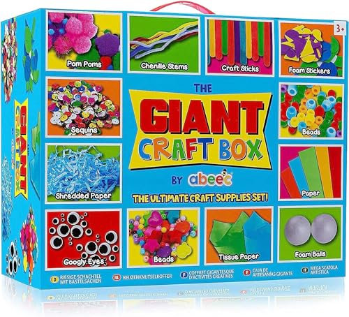 abeec Giant Craft Kit for Kids | 1000+ Piece Art & Craft Supplies Box | DIY Arts Set with Pom Poms, Beads, Stickers & More | Creative Activities for Boys & Girls | Gift for Ages 5+
