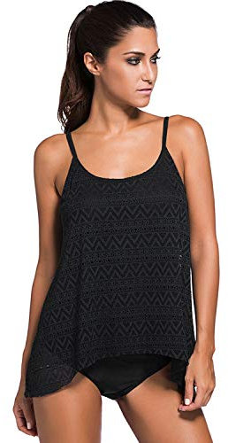 Syrads Tankini Femme Maillots de Bain avec Slip Tenue de Plage Ensembles Deux Pièces(Noir,Taille M)