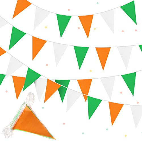 Boao St. Patrick's Day Banner 10 m, Grün, Weiß, Orange, Irisch, Polyester, Dreieckig, Flagge, Party Dekoration