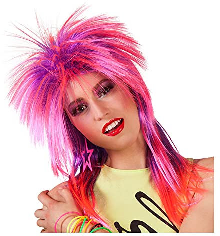 PAPSTAR NEU Perücke Damen 80er Punk meliert Kimberly, rosa-lila - mit Haarnetz