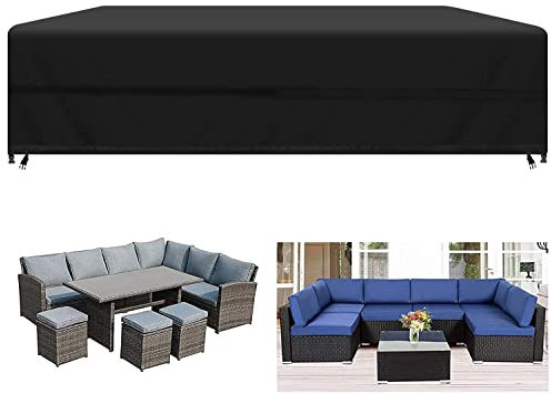 Kovshuiwe Garden Furniture Covers,242x162x100cm Patio Furniture Cover Waterproof, Table Covers 420D Heavy Duty Oxford Fabric Rattan Furniture Cover Windproof Anti-UV for Patio, Outdoor(Black)