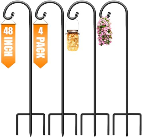 Gtongoko 121,9 cm Schäferhaken für den Außenbereich, 4 Stück, Gartenhaken zum Aufhängen von Pflanzen, Laternen, Vogelfutterspendern, Solarleuchten, Einmachgläsern, Hochzeitsdekor, verstellbar