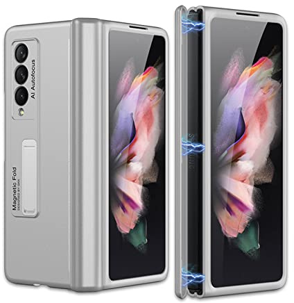 Funda para Galaxy Z Fold 3 5G, Todo Incluido Plegable con bisagras, Funda de teléfono Plegable para Samsung Galaxy Z Fold 3 5G-Plata