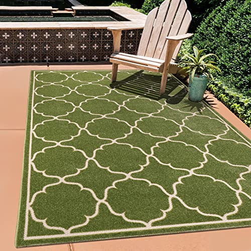 SANAT Outdoor Teppich Wetterfest - Für Innen- und Außenbereich - Wasserabweisend für Balkon, Terrasse, Garten, Küche, Bad oder Wohnzimmer - Grün, 120 x 170 cm