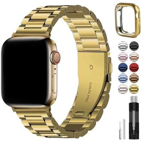 Fullmosa Kompatibel mit Apple Watch Armband 40mm 42mm(Series 10) 41mm 38mm Damen Herren, Metallarmband Edelstahl Bands für iwatch SE Series 10 9 8 7 6 5 4 3 2 1, Gold