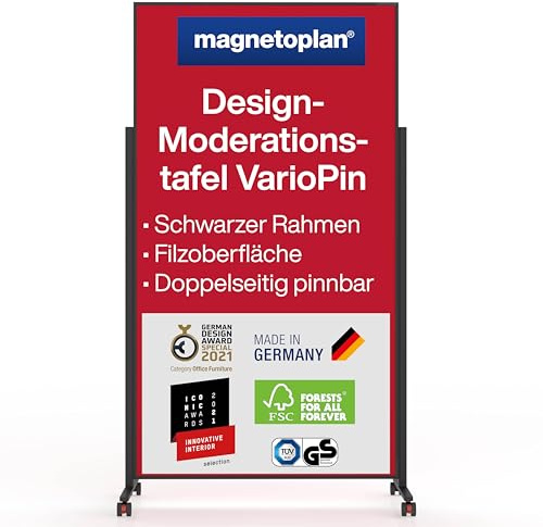 magnetoplan Design-Moderationstafel VarioPin, Filz Rot | Rahmen Schwarz