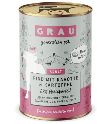 GRAU – das Original – Nassfutter für Hunde - Rind mit Karotte & Kartoffel, 6er Pack (6 x 400 g), Monoprotein, getreidefrei, für sensible erwachsene Hunde