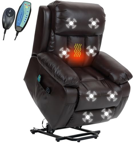 Blisswood Recliner Armchair, 8 Point Heated Electric Massage Sofa Chair, Power Lift Up Auto Recliner Leather Armchair Upto 180kg Weight Capacity Sofa Chair With Remote for Living Room (Brown)