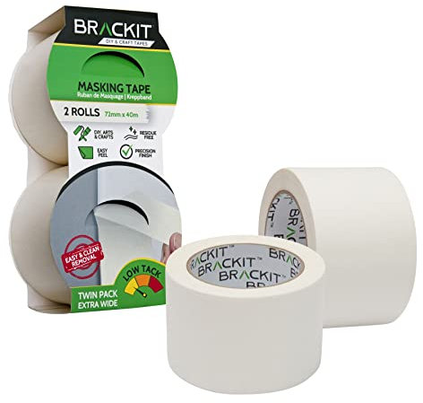 brackit White Masking Tape; Twin Pack - Easy Removal For Painting and Decorating or Arts and Crafts… (72mm)