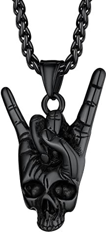 Richsteel schwarz Rock gesten Kette mit Totenkopf Anhänger Punk Gotik Skelett Anhänger Halskette für Geburtstag Vatertag