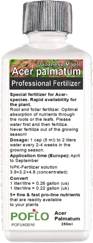 POFLO Acer japonicum/palmatum Plant Food (Japanese Maple, Fullmoon Maple) Liquid Fertilizer HighTech NPK, Root Soil Foliar (250ml)