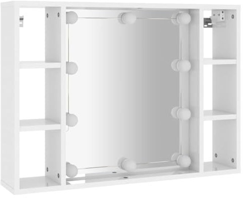vidaXL Spiegelschrank, Wandregal mit LED-Leuchten, Wandschrank mit viel Stauraum, Schminkspiegel mit Ablagen Schrank Badezimmer, Betongrau