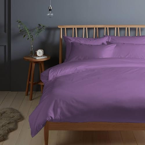 Pizuna Copripiumino 200x200 Cotone Viola, 400 fili con trama Sateen in 100% Cotone a fiocco lungo Copripiumino 200x200 con 2 federe 50x80 (Biancheria De Letto Viola)