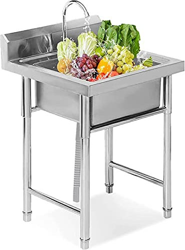 Mobiles Spültisch Edelstahl, Catering-Spüle, freistehende Spüle, mit Ständer, für Wäscherei, Garage, drinnen und draußen