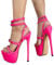 ORANDESIGNE Sandales à Talons Hauts en Cuir Femme Bout Ouvert Talon Haut 16cm Plateforme Épais Talons Hauts Aiguille Sandales Club Soirée Chaussures L Rose Rouge 42 EU