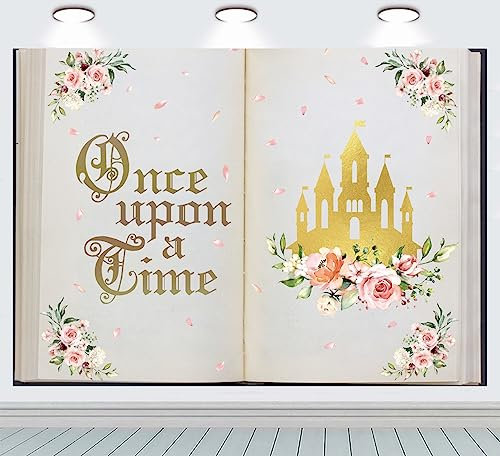 INRUI Once Upon a Time Hintergrund Märchenbücher Schloss Rosa Blumenprinzessin Fotografie Hintergrund Altes Schloss Hochzeit Happy Anniversary Geburtstag Party Dekorationen (2,7 x 1,5 m)