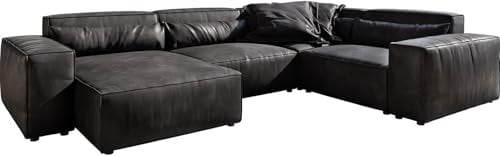 DELIFE Wohnlandschaft Sirpio L Lederimitat Vintage Anthrazit 330x230 cm Recamiere variabel