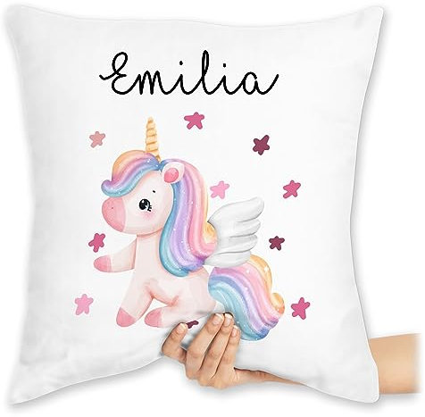 Kissen 40x40 Zierkissen - Einhörner - Süßes Einhorn Sweet Unicorn - 40 x 40 cm - Weiß - einhornkissen kinder einhorn-kissen unicorns kissenhülle kuschelkissen mädchen einhörnern pillow