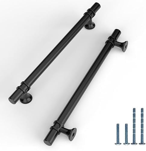 9BUILD 10 Pack Black Cupboard Handles - 192MM Matte Black Long Handles for Kitchen & Wardrobe Cabinet Doors