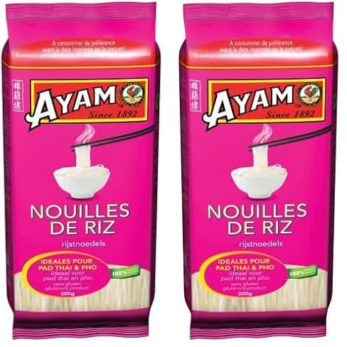 AYAM Nouilles de Riz | 100% Naturelles | Sans Gluten | Faciles et Rapides à Cuisiner Chez Soi | Prêtes en 4min | Sautées | Pad Thaï | Sans Conservateurs ni additifs - 200g - 1pc (Lot de 2)